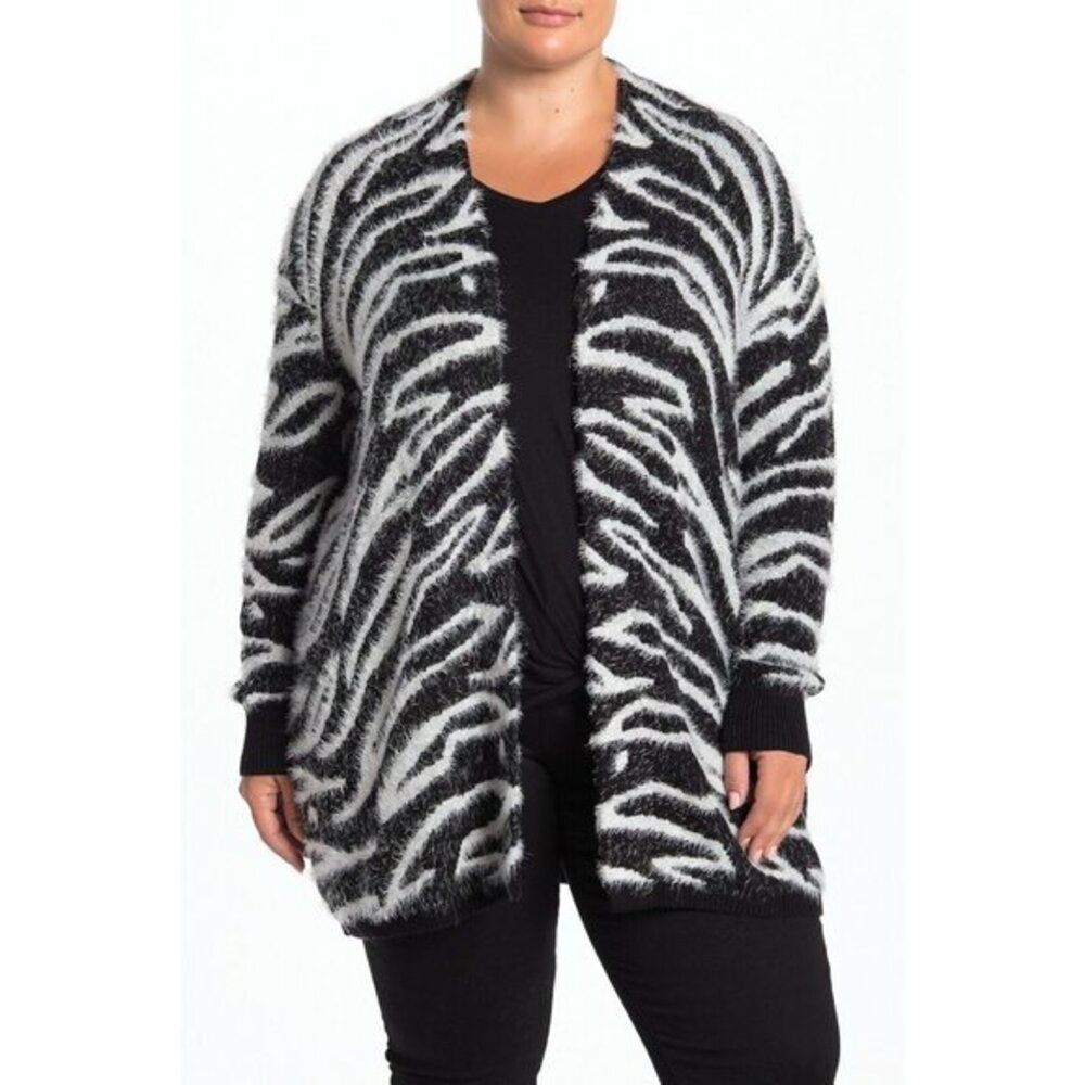 Susina Women Open Front Zebra Print Open Front Eyelash Cardigan SZ 2X NWT